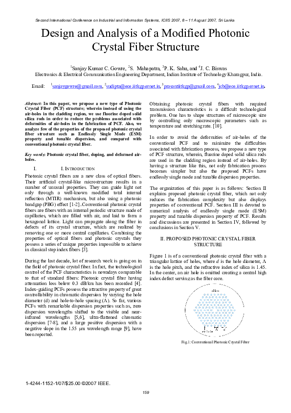 (PDF) Design and analysis of a modified Photonic Crystal Fiber structure