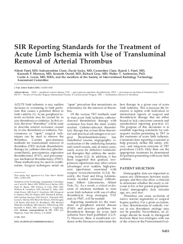 (PDF) SCVIR Reporting Standards for the Treatment of Acute Limb ...