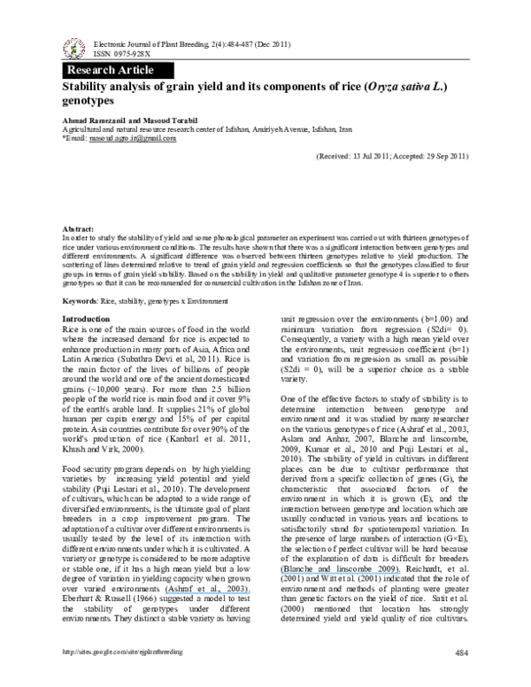 (PDF) Stability analysis of grain yield and its components of rice ...