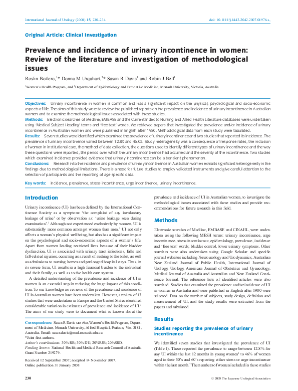 (PDF) Prevalence and incidence of urinary incontinence in women: Review ...