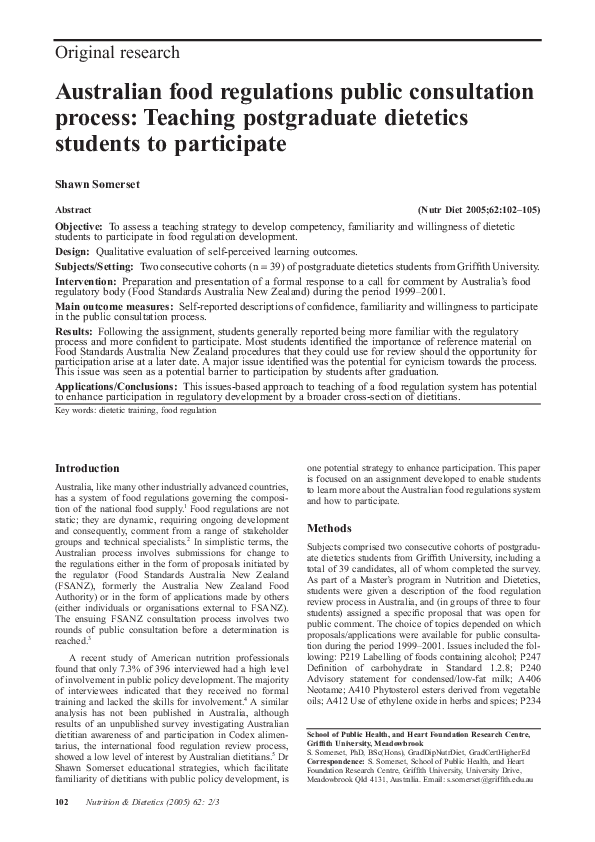 (PDF) Australian food regulations public consultation process Teaching