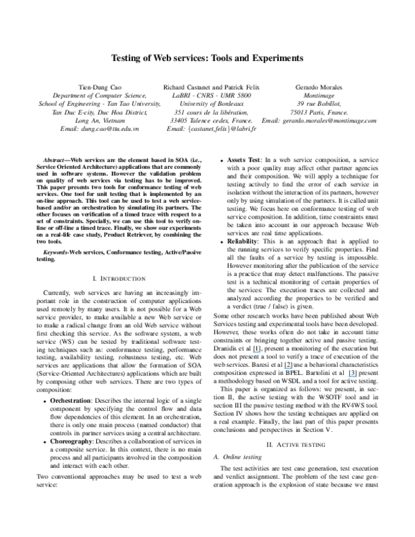 (PDF) Testing of Web Services: Tools and Experiments