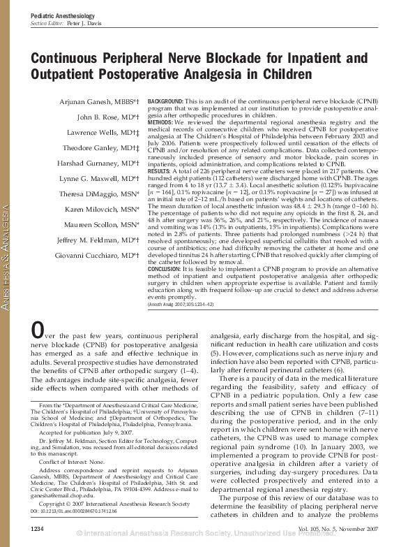 (PDF) Continuous Peripheral Nerve Blockade for Inpatient and Outpatient ...