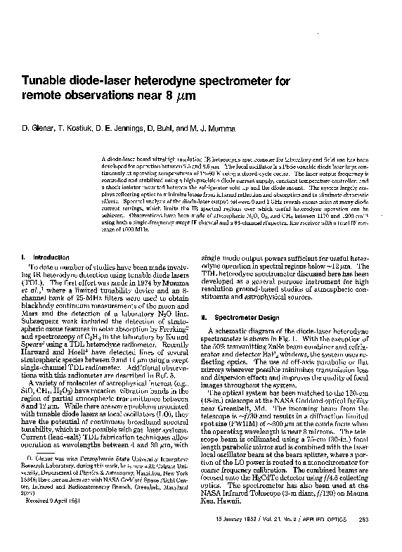 (PDF) Tunable diode-laser heterodyne spectrometer for remote ...