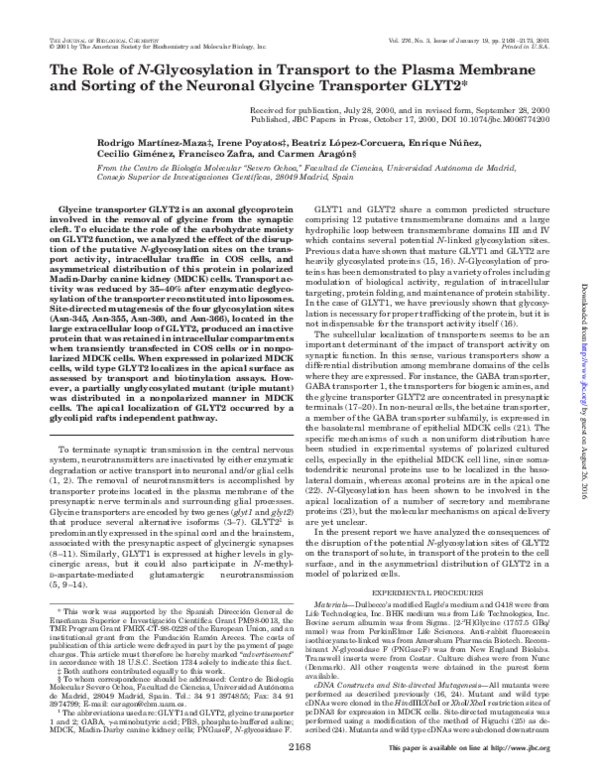 (PDF) The Role of N-Glycosylation in Transport to the Plasma Membrane ...