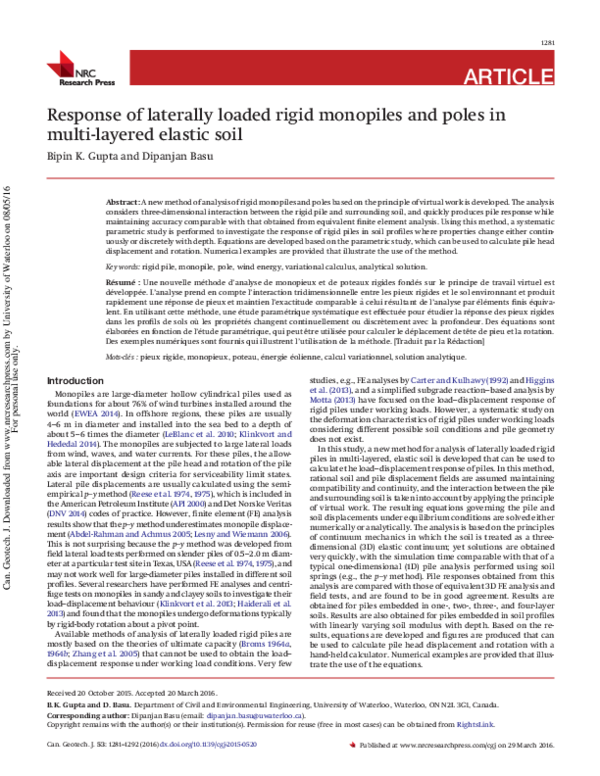 Response of laterally loaded rigid monopiles and poles in multi-layered ...
