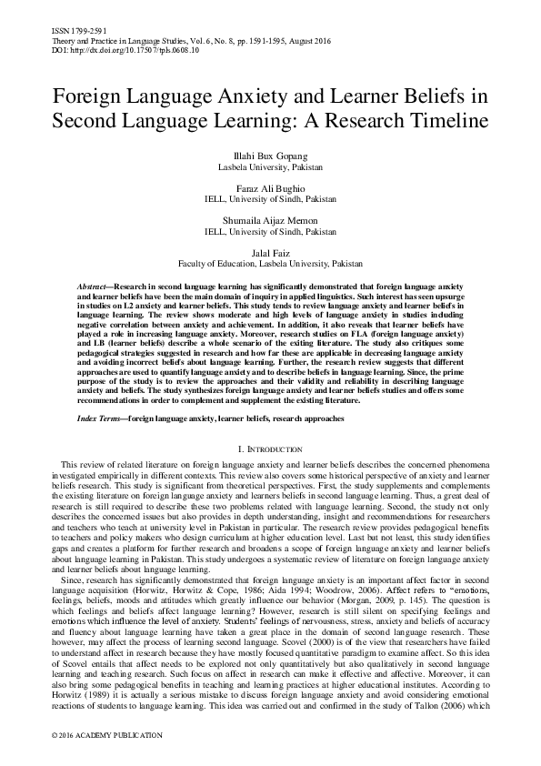 (PDF) Foreign Language Anxiety and Learner Beliefs in Second Language ...