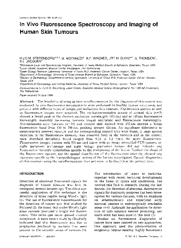 (PDF) In vivo fluorescence spectroscopy and imaging of human skin tumours