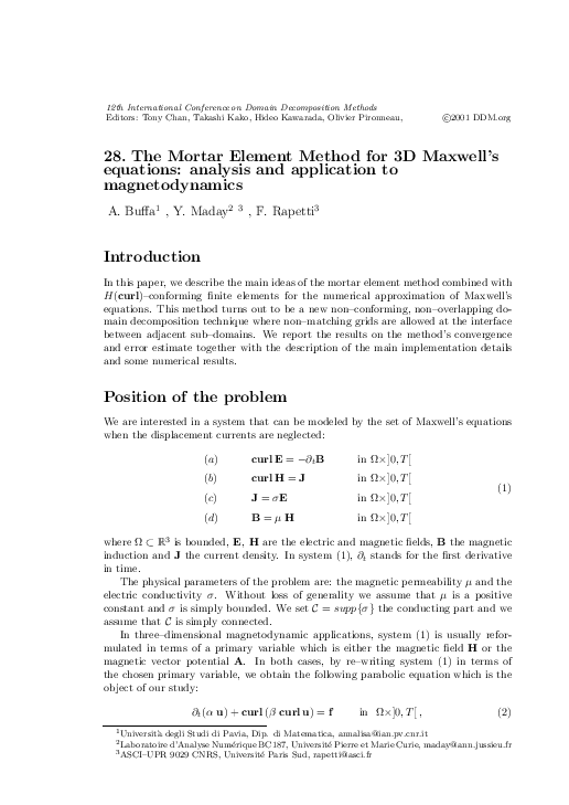 (PDF) 28. The Mortar Element Method for 3D Maxwell's equations ...