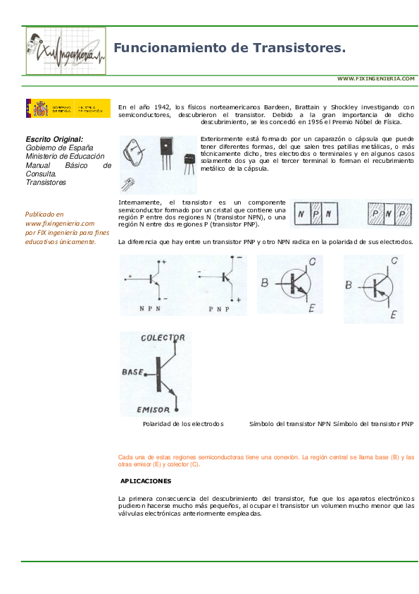 (PDF) Funcionamiento de Transistores