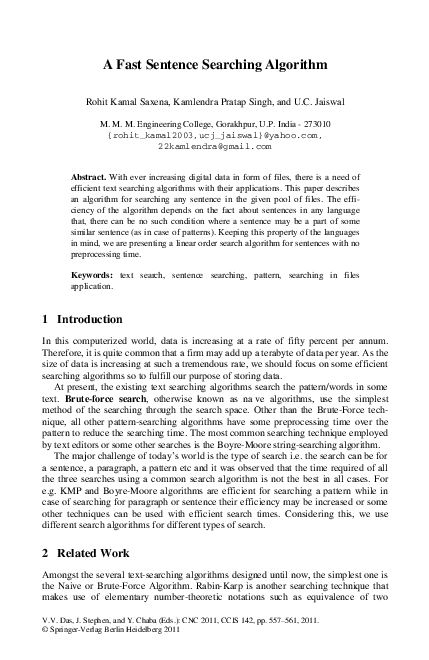 (PDF) A Fast Sentence Searching Algorithm