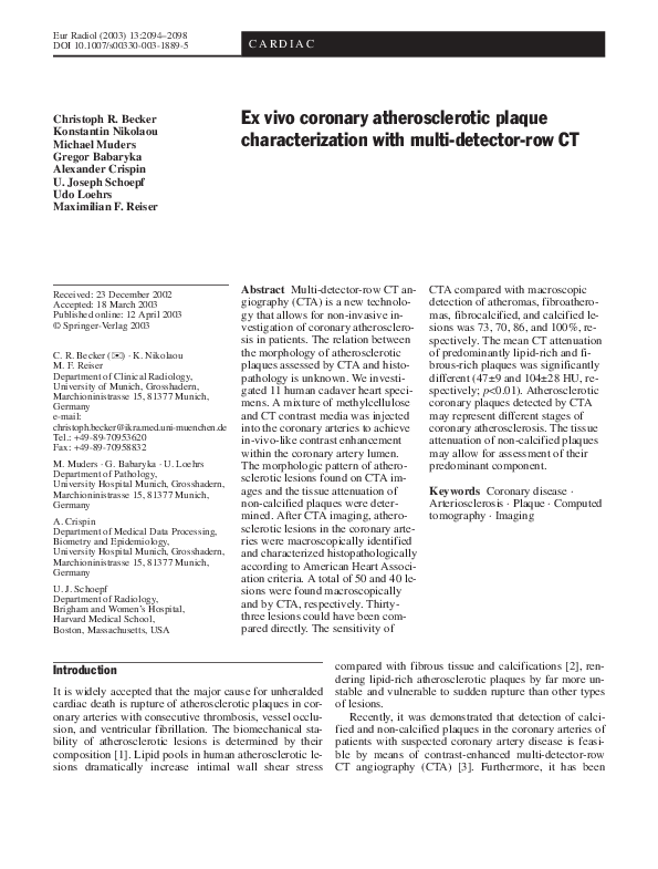 (PDF) Ex vivo coronary atherosclerotic plaque characterization with ...