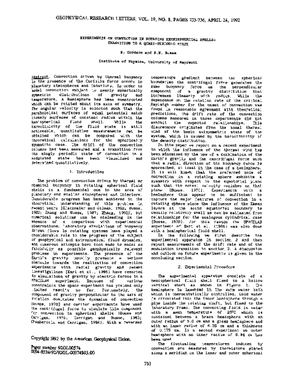 (PDF) Experiments on convection in rotating hemispherical shells ...