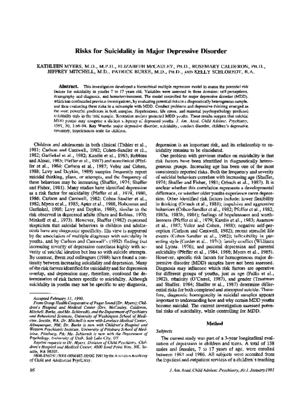 (PDF) Risks for Suicidality in Major Depressive Disorder