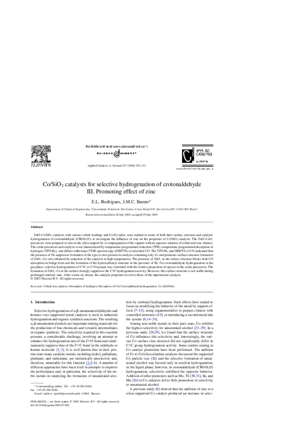 (PDF) Co/SiO2 catalysts for selective hydrogenation of crotonaldehyde ...