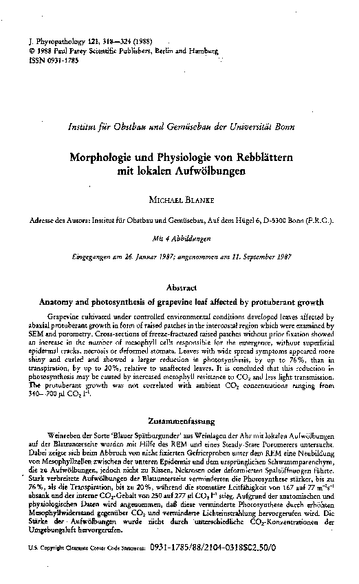 (PDF) Morphologie und Physiologie von Rebblättern mit lokalen Aufwölbungen