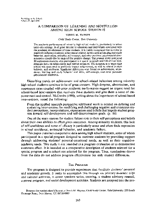 (PDF) A comparison of learning and motivation among high school students