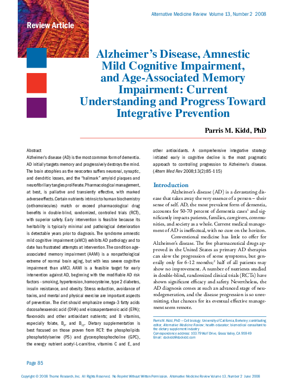 (PDF) Alzheimer's Disease, Amnestic Mild Cognitive Impairment, and Age ...