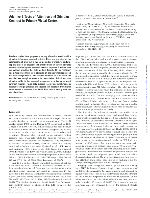 (PDF) Additive Effects of Attention and Stimulus Contrast in Primary ...