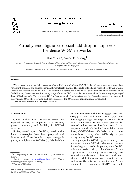 (PDF) Partially reconfigurable optical add-drop multiplexers for dense ...