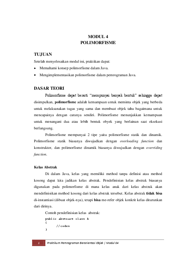 Pdf Pbo Modul 04 Polimorfisme