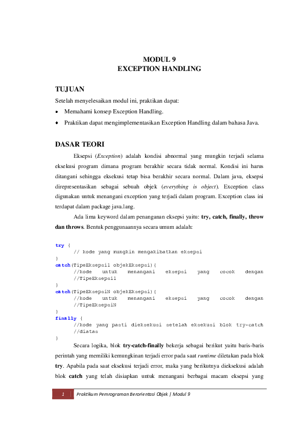 (PDF) PBO MODUL 09 EXCEPTION HANDLING