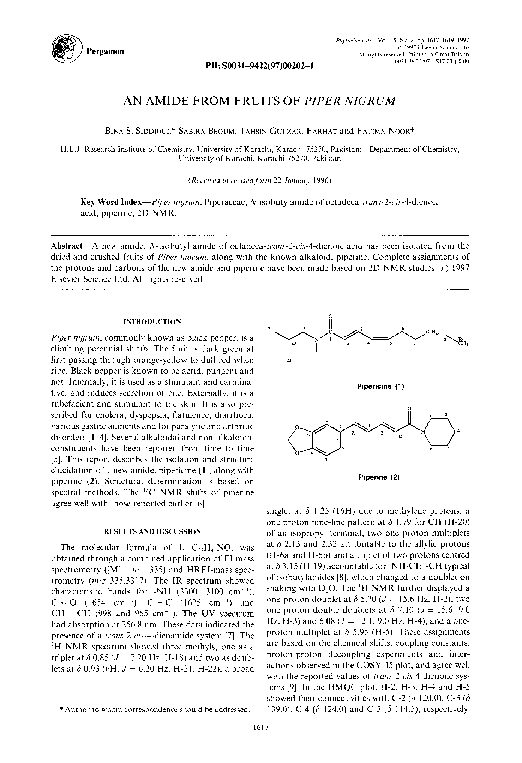 (PDF) An amide from fruits of Piper nigrum