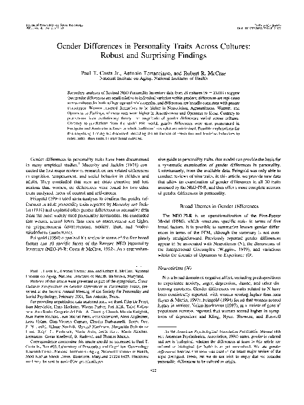 (PDF) Gender differences in personality traits across cultures: Robust ...