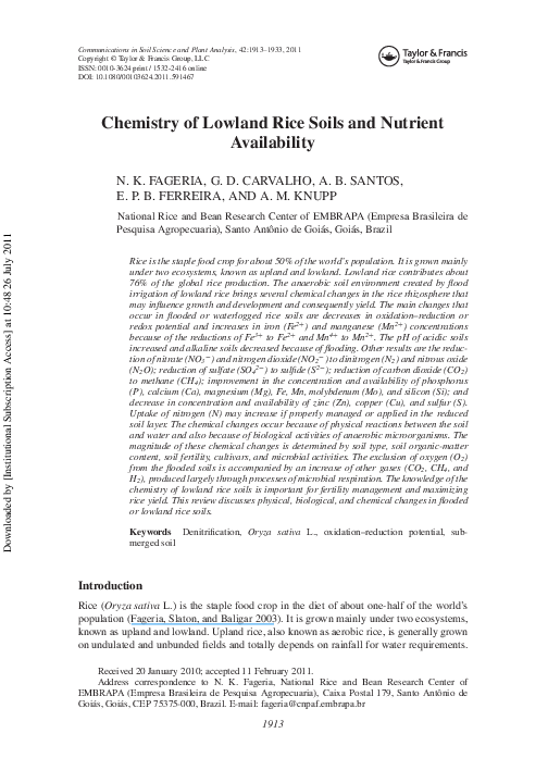 (PDF) Chemistry of Lowland Rice Soils and Nutrient Availability