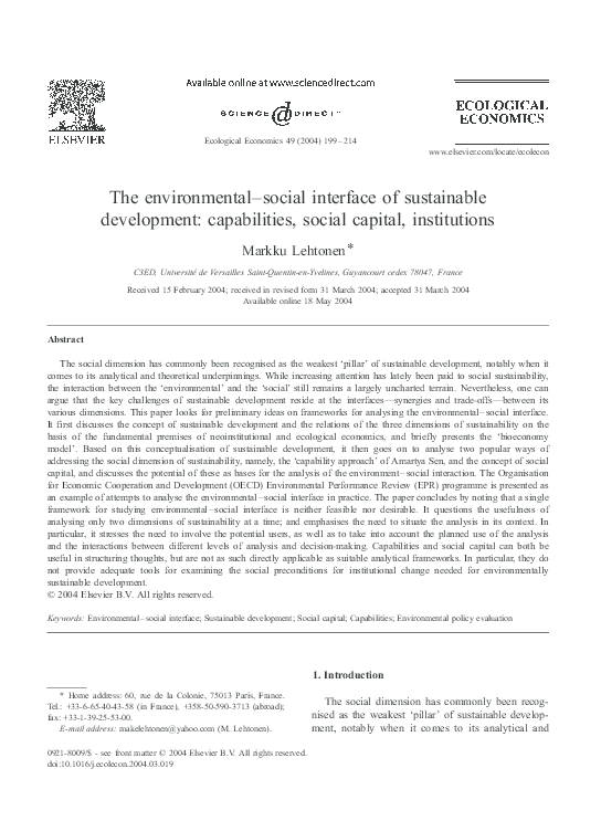 (PDF) The environmental–social interface of sustainable development ...