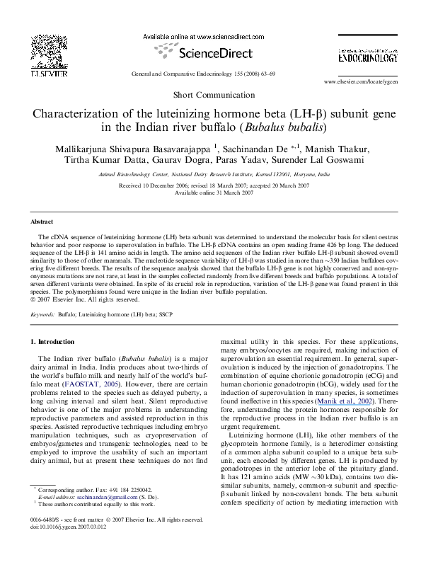 (PDF) Characterization of the luteinizing hormone beta (LH-β) subunit ...
