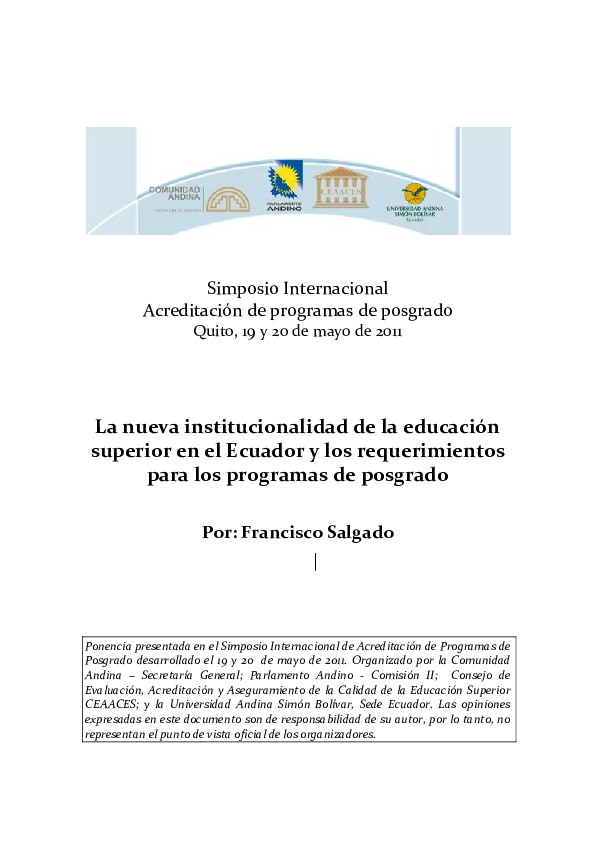 (PDF) La nueva institucionalidad de la educación superior en el Ecuador ...