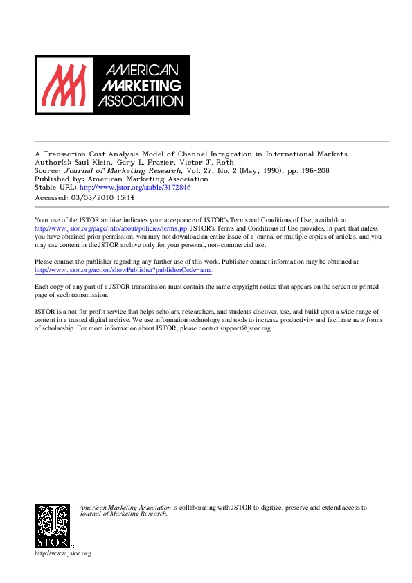 (PDF) A transaction cost analysis model of channel integration in