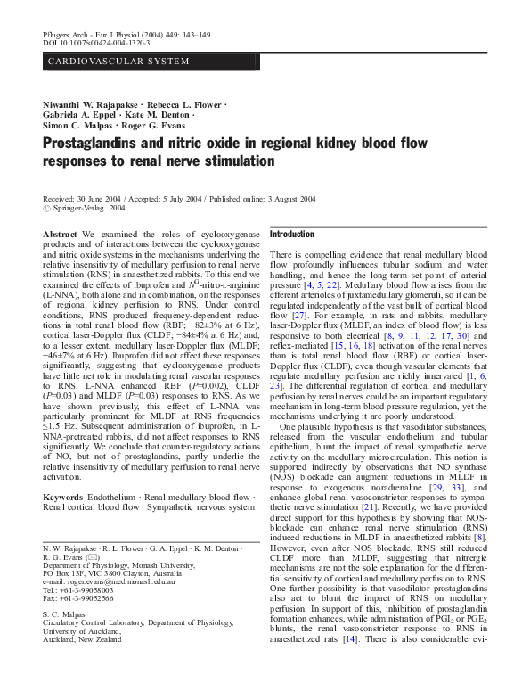(PDF) Prostaglandins and nitric oxide in regional kidney blood flow responses to renal nerve