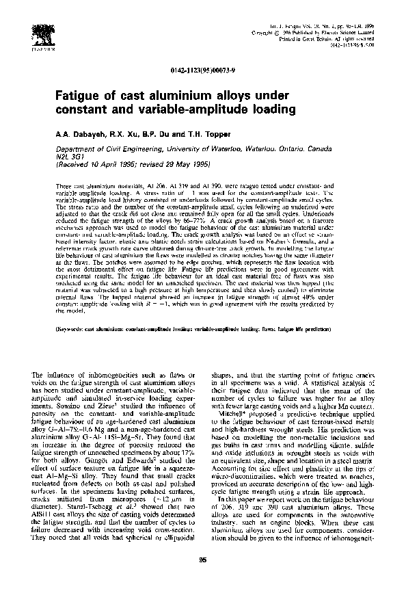 (PDF) Fatigue of cast aluminium alloys under constant and variable ...