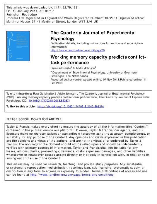 (PDF) Working memory capacity predicts conflict-task performance