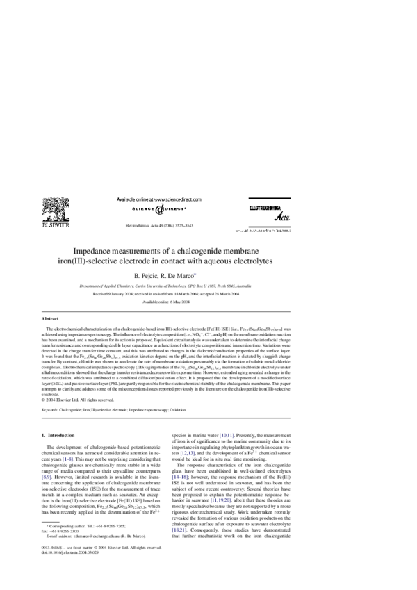 (PDF) Impedance measurements of a chalcogenide membrane iron(III ...