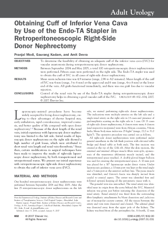 (PDF) Obtaining Cuff of Inferior Vena Cava by Use of the Endo-TA ...