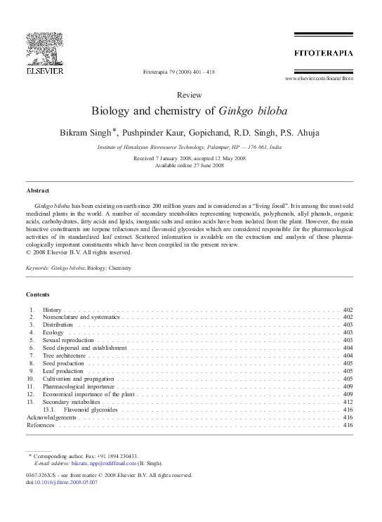 PDF) Biology and chemistry of Ginkgo biloba