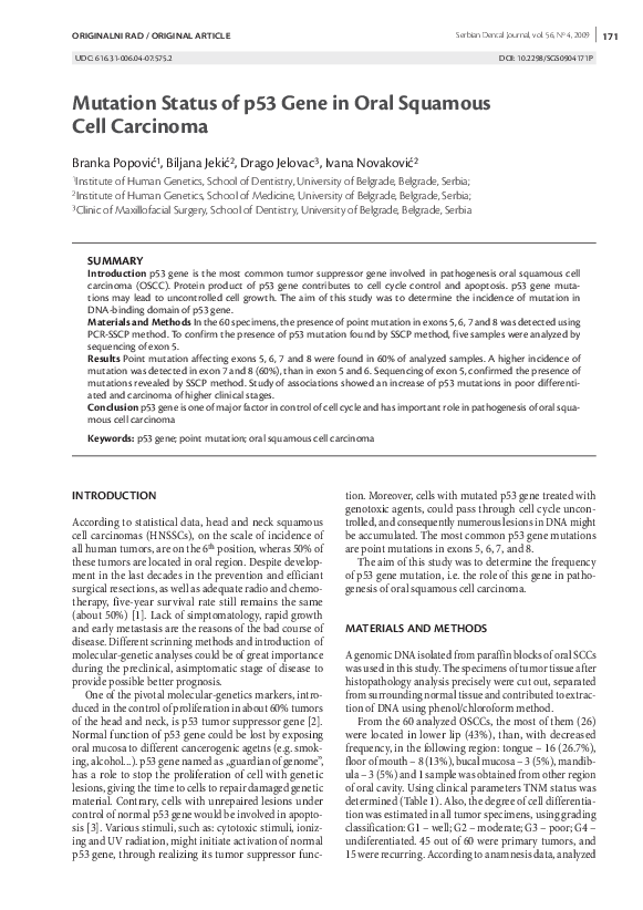 (PDF) Mutation status of p53 gene in oral squamous cell carcinoma