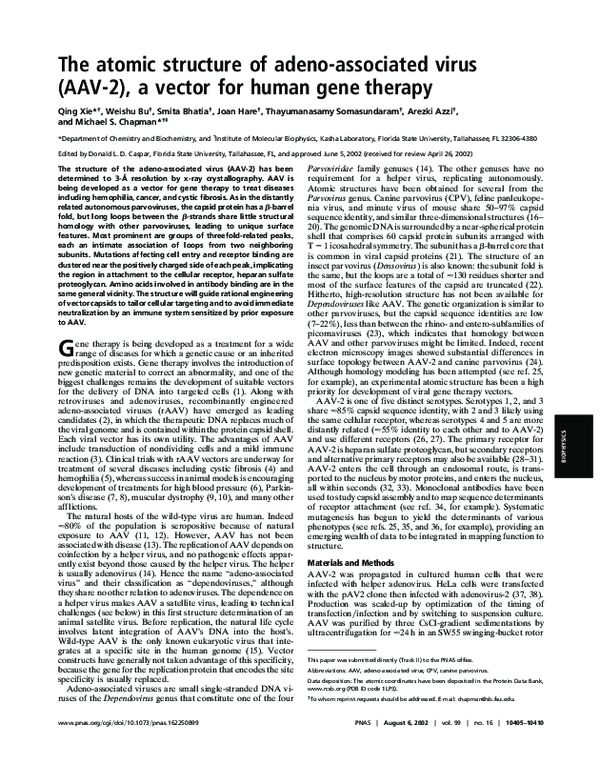 (PDF) The atomic structure of adeno-associated virus (AAV2), a vector ...