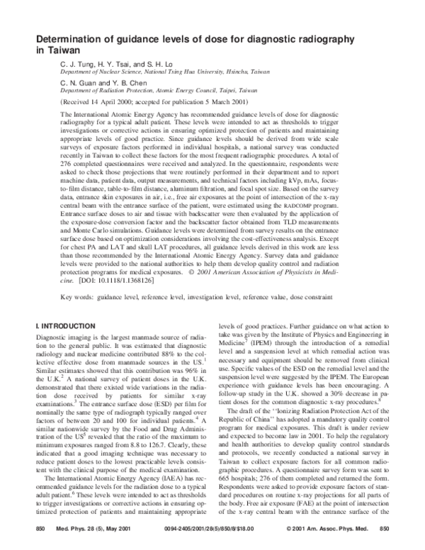 (PDF) Determination of guidance levels of dose for diagnostic ...