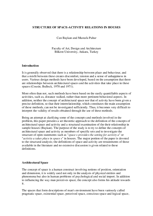 (PDF) Structure of Space-Activity Relations in Houses