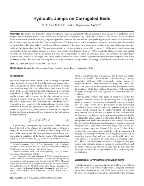 (PDF) Hydraulic Jumps on Corrugated Beds N.or Nallamuthu Rajaratnam