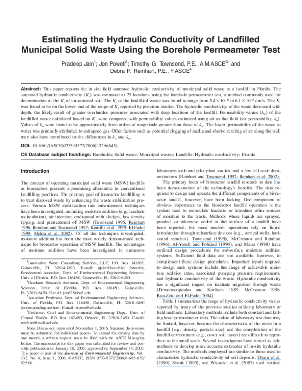 (PDF) Estimating the Hydraulic Conductivity of Landfilled Municipal ...