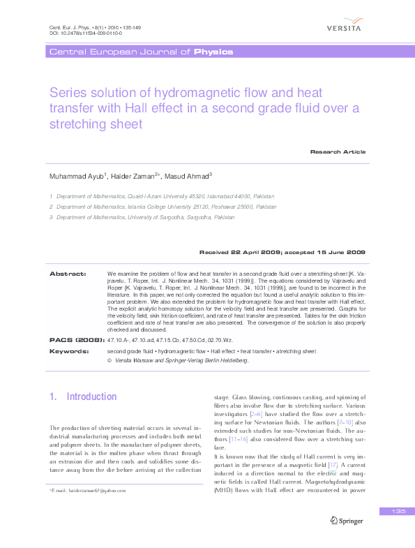 (PDF) Series solution of hydromagnetic flow and heat transfer with Hall ...