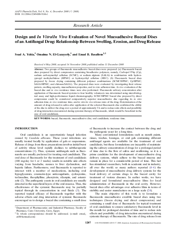 (PDF) Design and In Vitro / In Vivo Evaluation of Novel Mucoadhesive ...