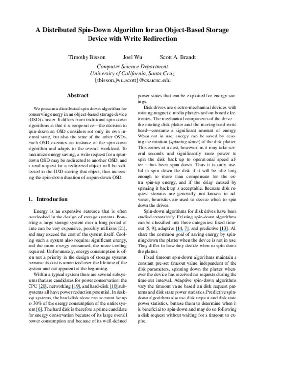 (PDF) A distributed spin-down algorithm for an object-based storage ...