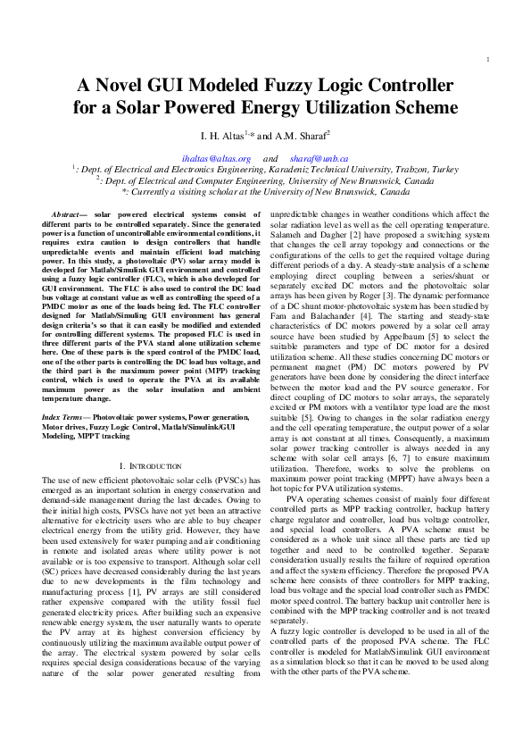 (PDF) A Novel GUI Modeled Fuzzy Logic Controller for a Solar Powered ...