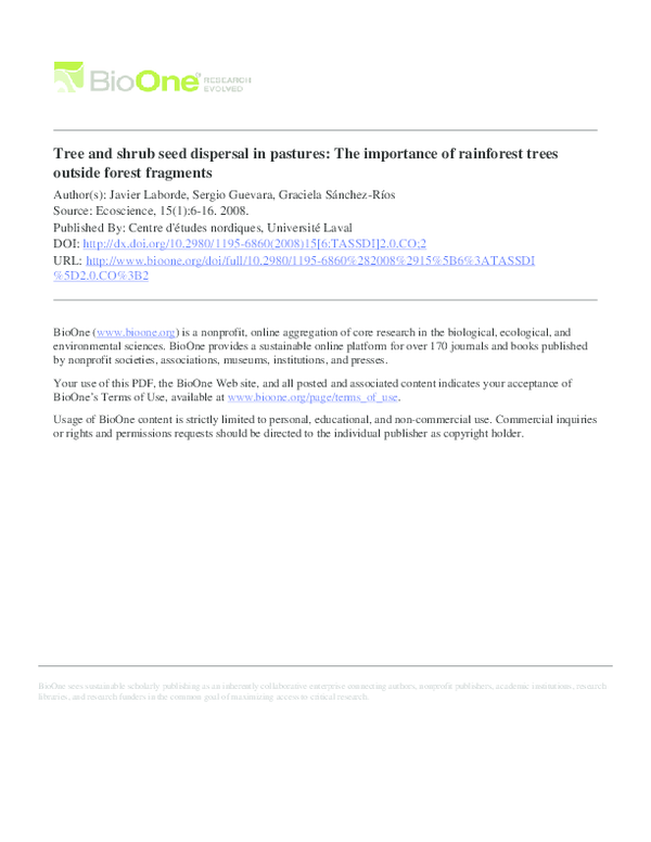 (PDF) Tree and shrub seed dispersal in pastures: The importance of ...